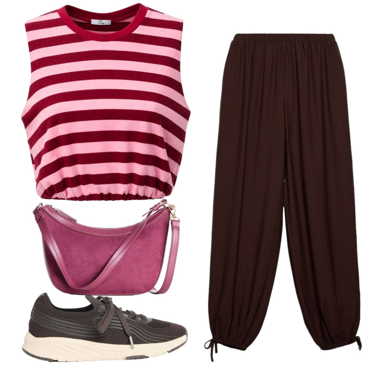 Outfit donna - Total look #2454114. Stile Casual per Tutti i giorni. Abbinamento con borse a tracolla, sneakers, pantaloni, top.