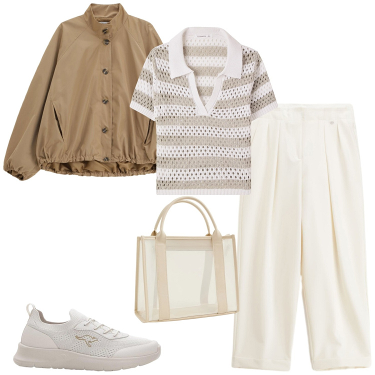Outfit donna - Total look #2454115. Stile Casual per Tutti i giorni. Abbinamento con sneakers, t-shirt, borse tote, pantaloni, bomber.