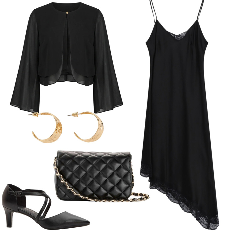 Outfit donna - Total look #2454117. Stile Chic per Serata fuori. Abbinamento con décolleté, orecchini, borse a tracolla, vestiti asimmetrici, blazer.