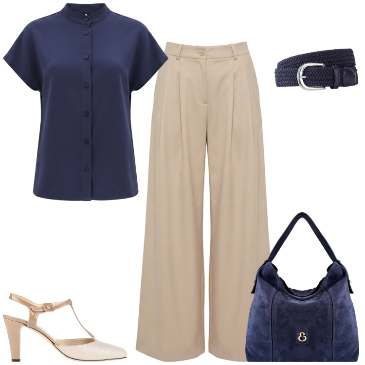 Outfit donna - Total look #2454127. Stile Mannish per Ufficio. Abbinamento con décolleté, cinture, pantaloni, camicie a manica corta, borse a spalla.