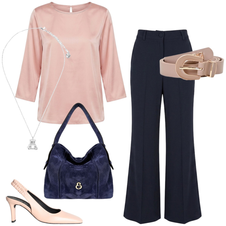 Outfit donna - Total look #2454151. Stile Chic per Ufficio. Abbinamento con décolleté, pantaloni, bluse, cinture, ciondoli, borse a spalla.