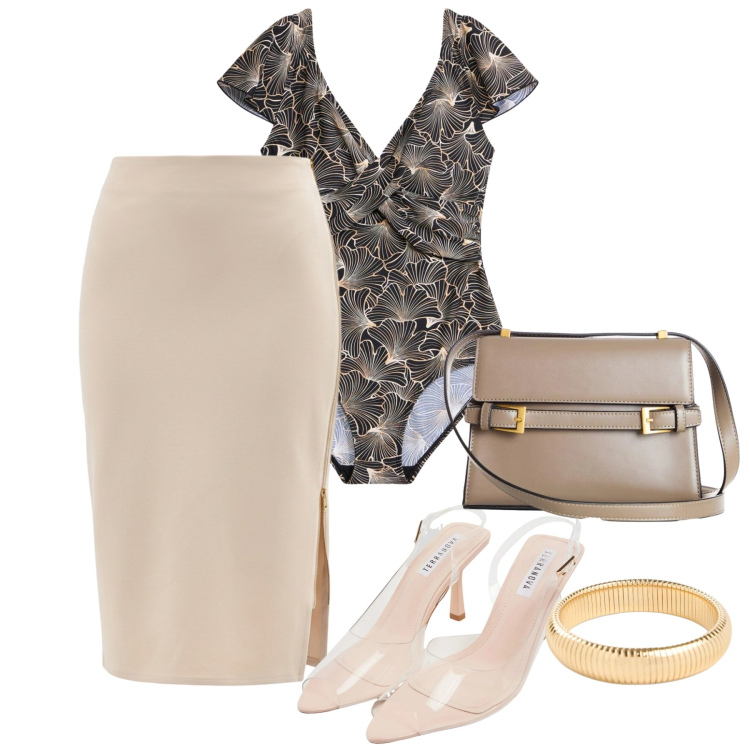 Outfit donna - Cena vista mare - Focus Donna Curvy Ital. Stile Chic per Serata fuori. Abbinamento con braccialetti, borse a tracolla, costumi interi, sandali col tacco, gonne longuette.