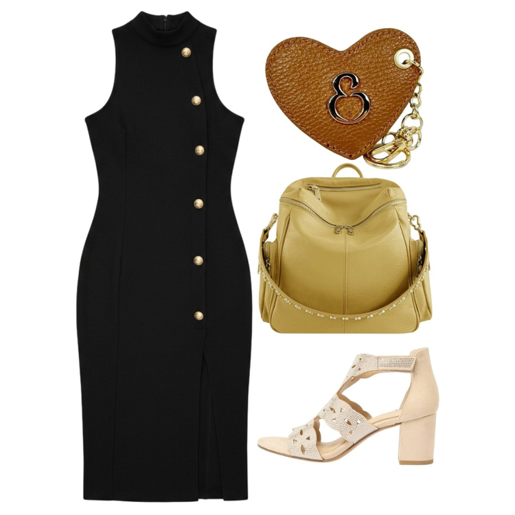 Outfit donna - Cena vista mare - Focus Donna Curvy Ital. Stile Chic per Serata fuori. Abbinamento con sandali col tacco, vestiti asimmetrici, zaini, portachiavi.