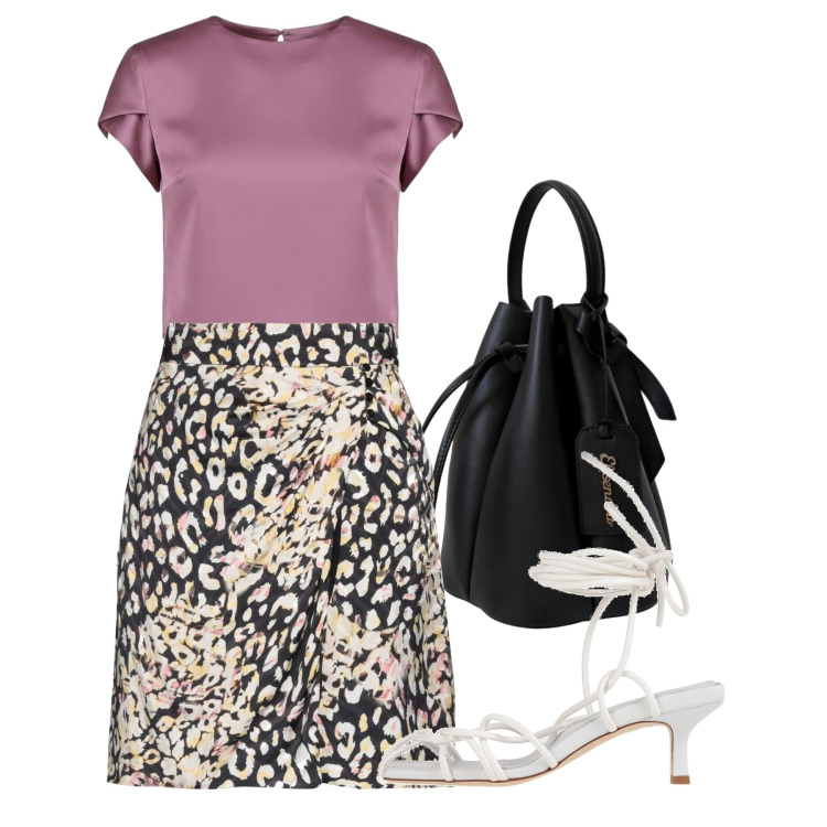 Outfit donna - Cena vista mare - Focus Donna Curvy Ital. Stile Chic per Serata fuori. Abbinamento con minigonne, sandali col tacco, borse a secchiello, t-shirt.