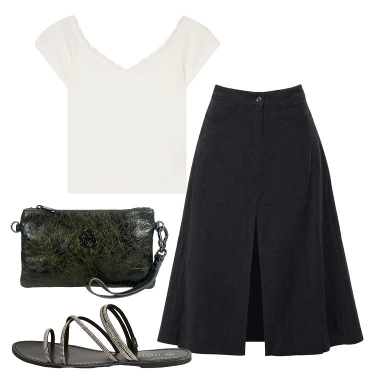 Outfit donna - Total look #2454182. Stile Casual chic per Tutti i giorni. Abbinamento con sandali, canottiere, gonne lunghe, pochette.