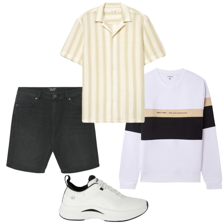 Outfit uomo - Total look #2454205. Stile Casual per Tutti i giorni. Abbinamento con felpe con cappuccio, camicie a manica corta, pantaloni corti, sneakers.