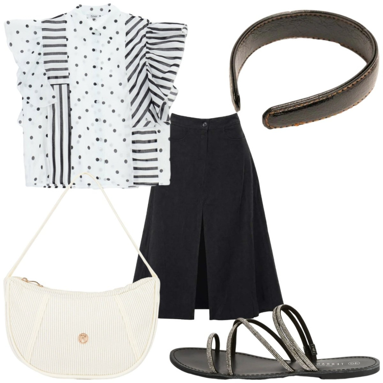 Outfit donna - Total look #2454220. Stile Trendy per Tutti i giorni. Abbinamento con sandali, gonne lunghe, camicie, borse a mano, cerchietti.