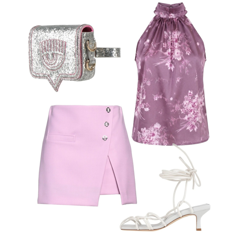 Outfit donna - Stasera disco!. Stile Glamour per Serata fuori. Abbinamento con marsupi, minigonne, sandali col tacco, top.