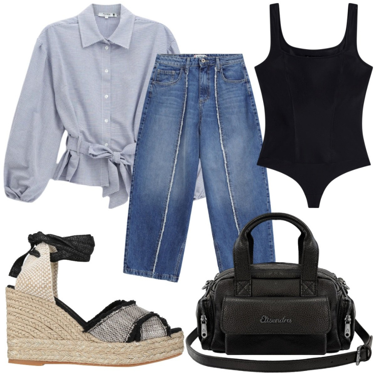 Outfit donna - Total look #2454230. Stile Casual chic per Tutti i giorni. Abbinamento con espadrillas, camicie, jeans dritti, top, borse a mano.