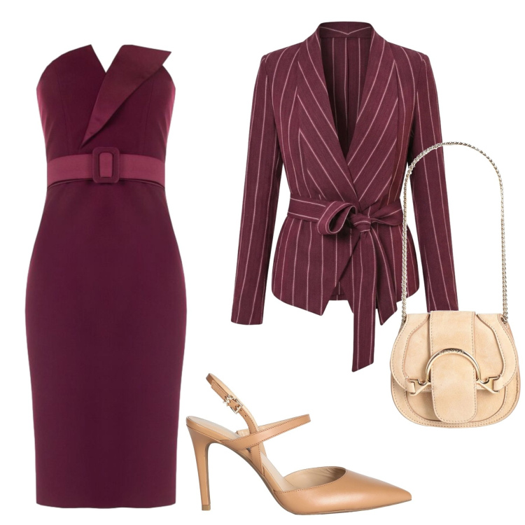 Outfit donna - Total look #2454237. Stile Chic per Cerimonia. Abbinamento con marsupi, décolleté, blazer, vestiti asimmetrici.
