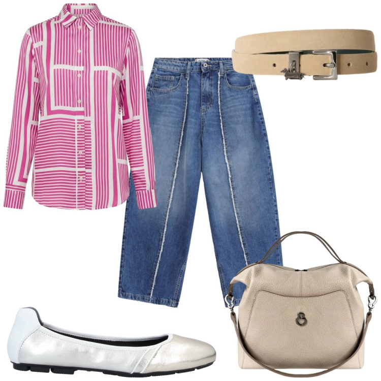 Outfit donna - Total look #2454238. Stile Casual chic per Tutti i giorni. Abbinamento con ballerine, jeans dritti, camicie, cinture, borse a mano.