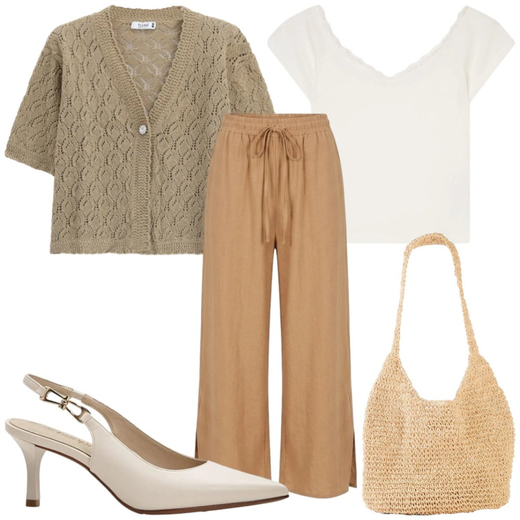Outfit donna - Total look #2454252. Stile Minimal per Tutti i giorni. Abbinamento con shopping bag, décolleté, canottiere, cardigans, pantaloni.