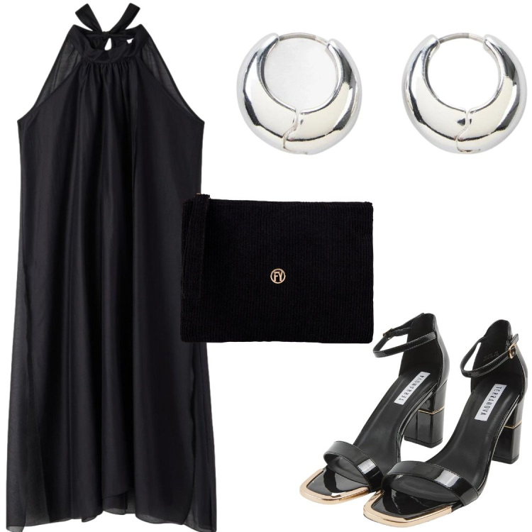 Outfit donna - Total look #2454271. Stile Chic per Serata fuori. Abbinamento con orecchini, vestiti lunghi, sabot, pochette.