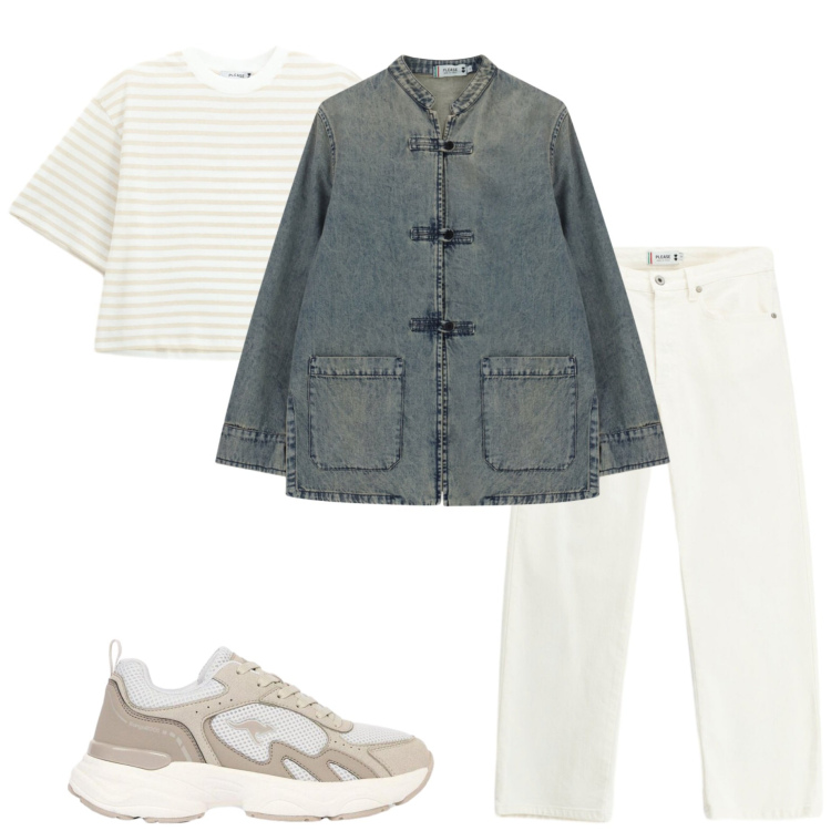 Outfit donna - Fuga in montagna. Stile Casual chic per Tutti i giorni. Abbinamento con sneakers, pantaloni, t-shirt, blazer.
