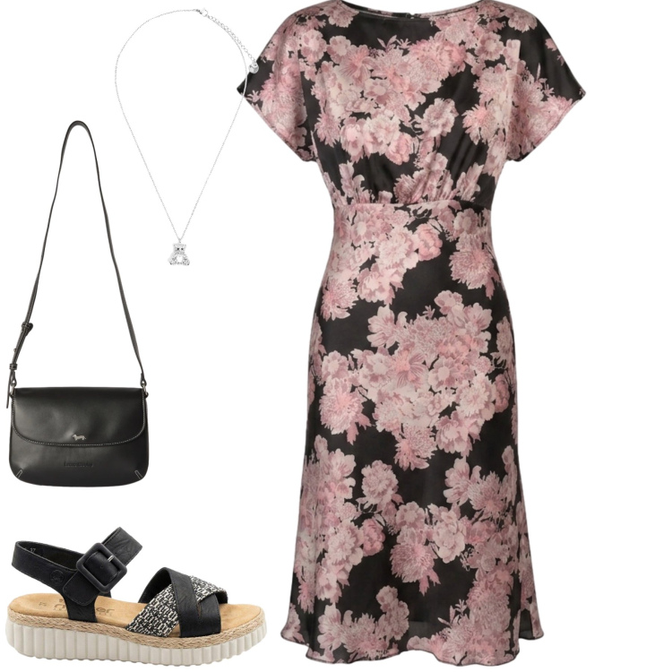Outfit donna - Total look #2454290. Stile Casual chic per Tutti i giorni. Abbinamento con sandali, borse a tracolla, vestiti midi/longuette, ciondoli.