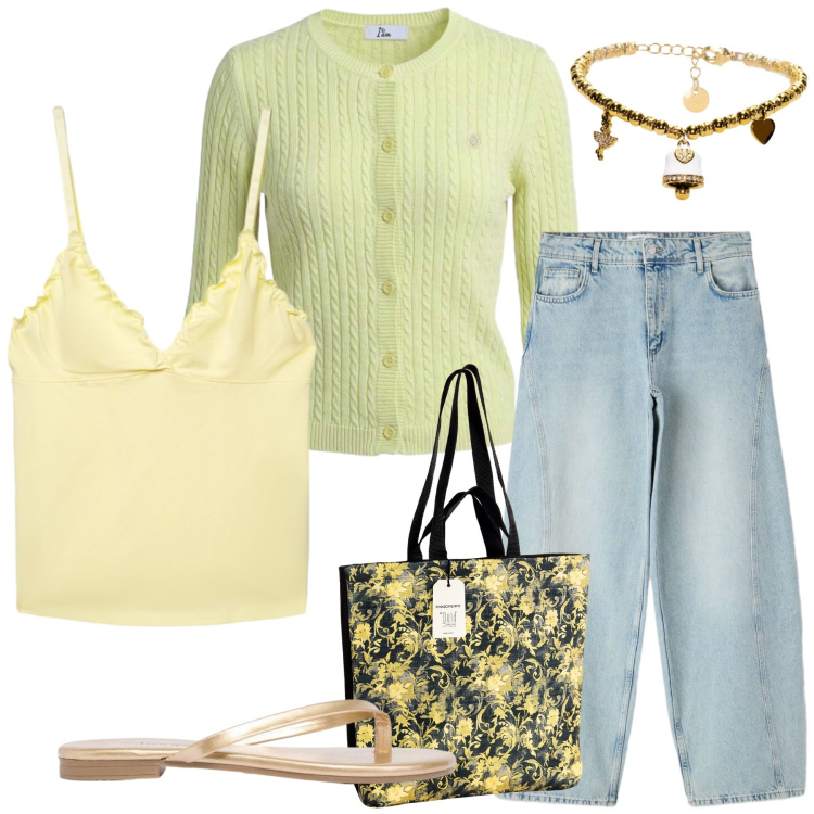 Outfit donna - Total look #2454295. Stile Glamour per Tutti i giorni. Abbinamento con sandali, canottiere, jeans, cardigans, borse tote, braccialetti.