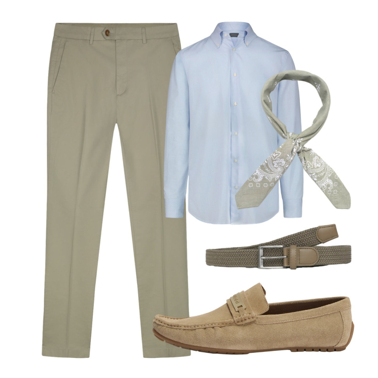 Outfit uomo - Al rientro dalle vacanze. Stile Urban per Ufficio. Abbinamento con scarpe stringate, cinture, camicie, pantaloni, sciarpe e foulard.