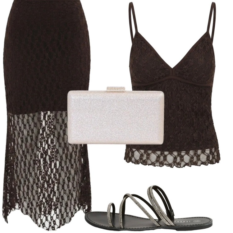 Outfit donna - Total look #2454301. Stile Chic per Serata fuori. Abbinamento con sandali, gonne longuette, clutch, canottiere.