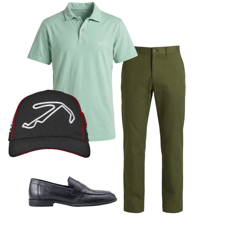 Outfit uomo - Total look #2454324. Stile Casual per Tutti i giorni. Abbinamento con pantaloni, polo, cappelli con visiera, scarpe stringate.