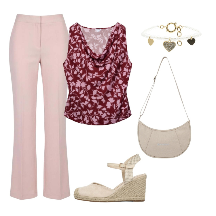 Outfit donna - Total look #2454341. per Tutti i giorni. Abbinamento con top, zeppe, pantaloni, braccialetti, borse a spalla.