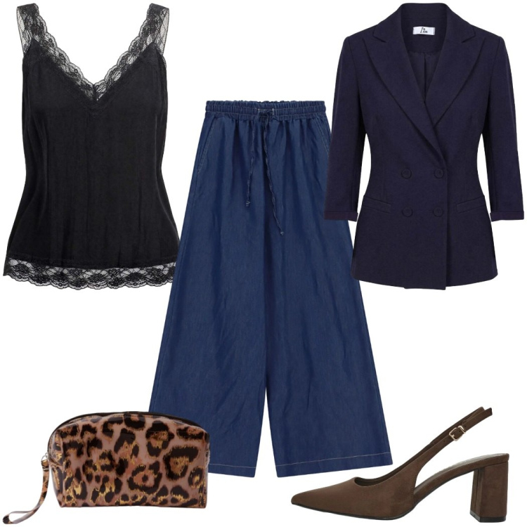 Outfit donna - Total look #2454354. Stile Casual chic per Tutti i giorni. Abbinamento con décolleté, pochette, canottiere, blazer, pantaloni a palazzo.