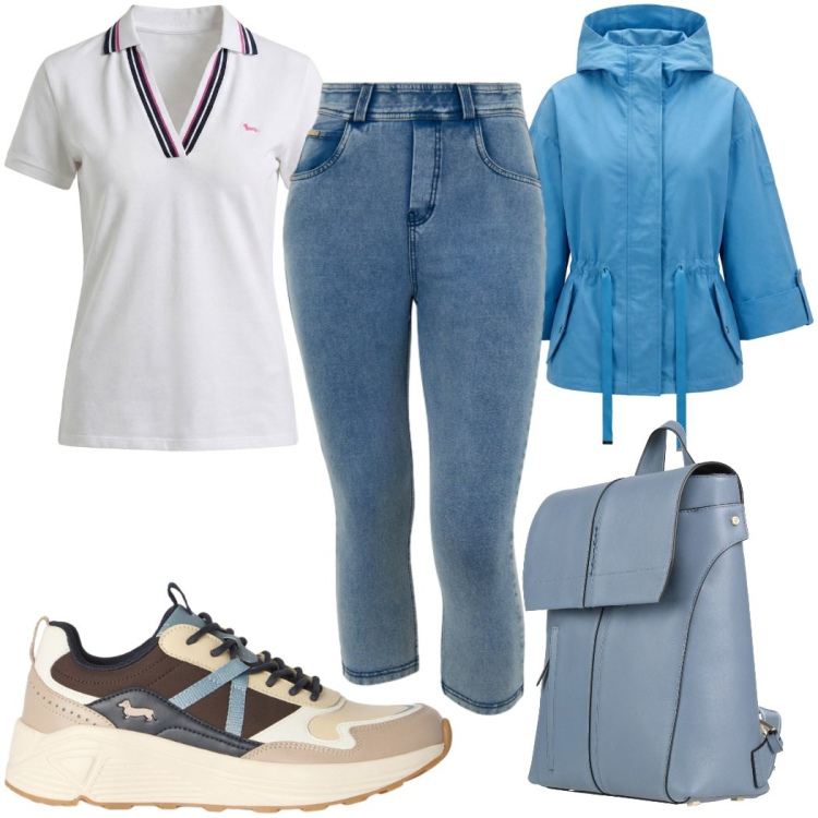 Outfit donna - Total look #2454367. Stile Basic per Sport. Abbinamento con zaini, caban, sneakers, polo, jeans skinny.
