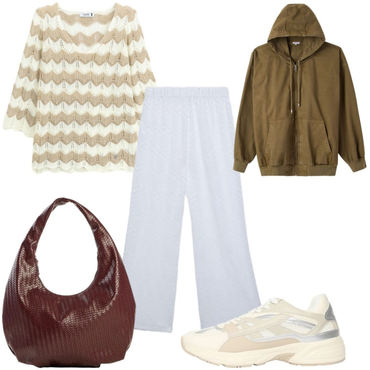 Outfit donna - Total look #2454368. Stile Trendy per Tutti i giorni. Abbinamento con borse a mano, pantaloni, blazer, sneakers, maglieria.