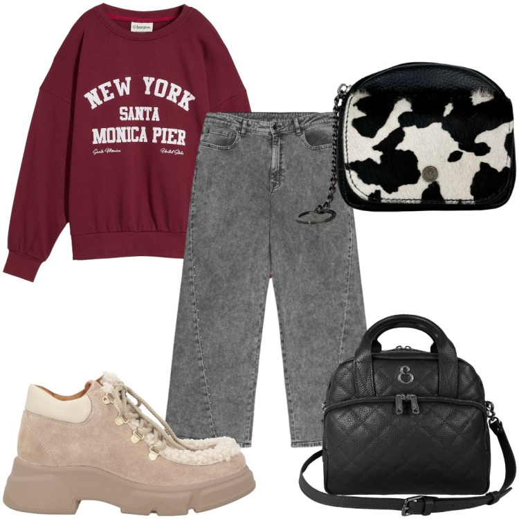 Outfit donna - Total look #2454370. Stile Basic per Tutti i giorni. Abbinamento con stivaletti, felpe, jeans, borse a mano, portachiavi.