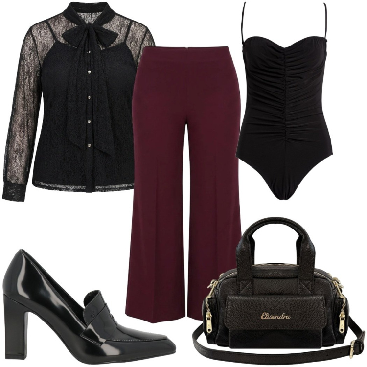 Outfit donna - Total look #2454371. Stile Sexy per Tutti i giorni. Abbinamento con mocassini, body, pantaloni a palazzo, camicie, borse a mano.