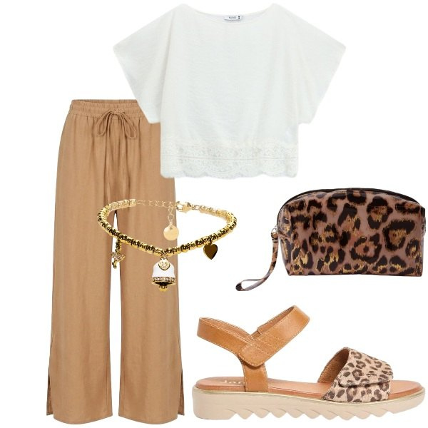 Outfit donna - E siamo in Agosto....... Stile Casual chic per Tutti i giorni. Abbinamento con sandali, pochette, bluse, pantaloni, braccialetti.