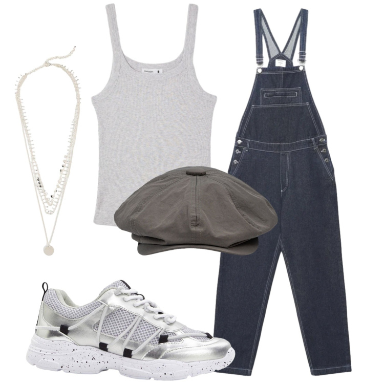 Outfit donna - Total look #2454388. Stile Urban per Tutti i giorni. Abbinamento con sneakers, collane, salopette, canottiere, cappelli.