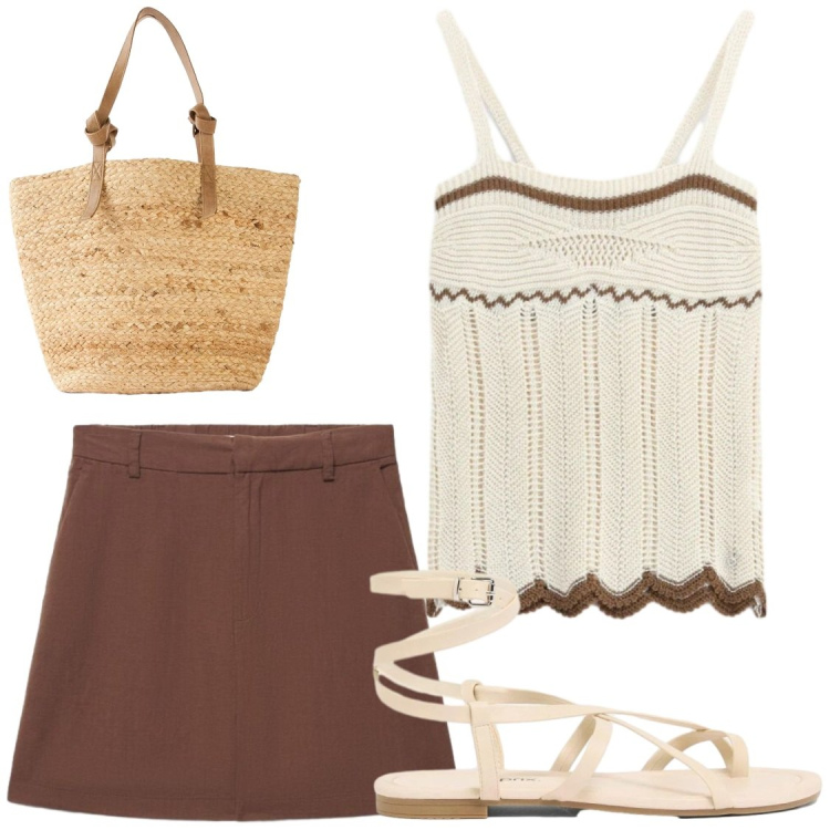 Outfit donna - Agosto dai miei. Stile Chic per Tutti i giorni. Abbinamento con shopping bag, sandali, shorts, top.