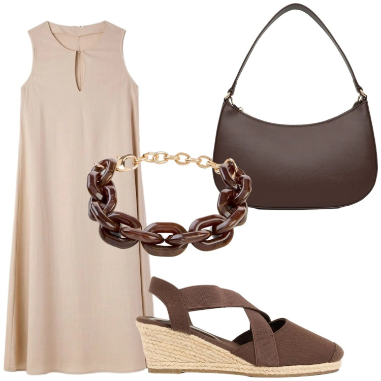 Outfit donna - Total look #2454408. Stile Chic per Serata fuori. Abbinamento con zeppe, braccialetti, vestiti lunghi, borse a tracolla.