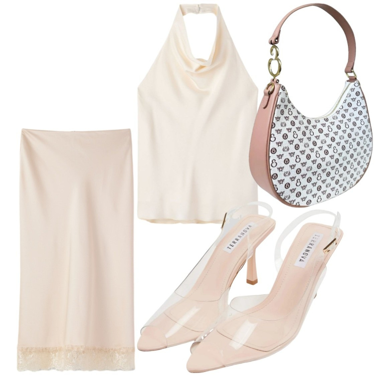 Outfit donna - Total look #2454412. Stile Chic per Serata fuori. Abbinamento con canottiere, sandali col tacco, gonne longuette, borse a spalla.