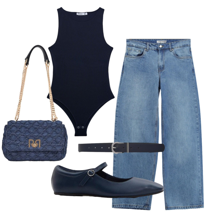 Outfit donna - Total look #2454424. Stile Vintage retrò per Tutti i giorni. Abbinamento con ballerine, top, cinture, borse a spalla, jeans.