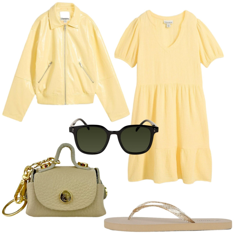 Outfit donna - Total look #2454437. Stile Basic per Tutti i giorni. Abbinamento con cappotti, vestiti, infradito, occhiali da sole, portachiavi.