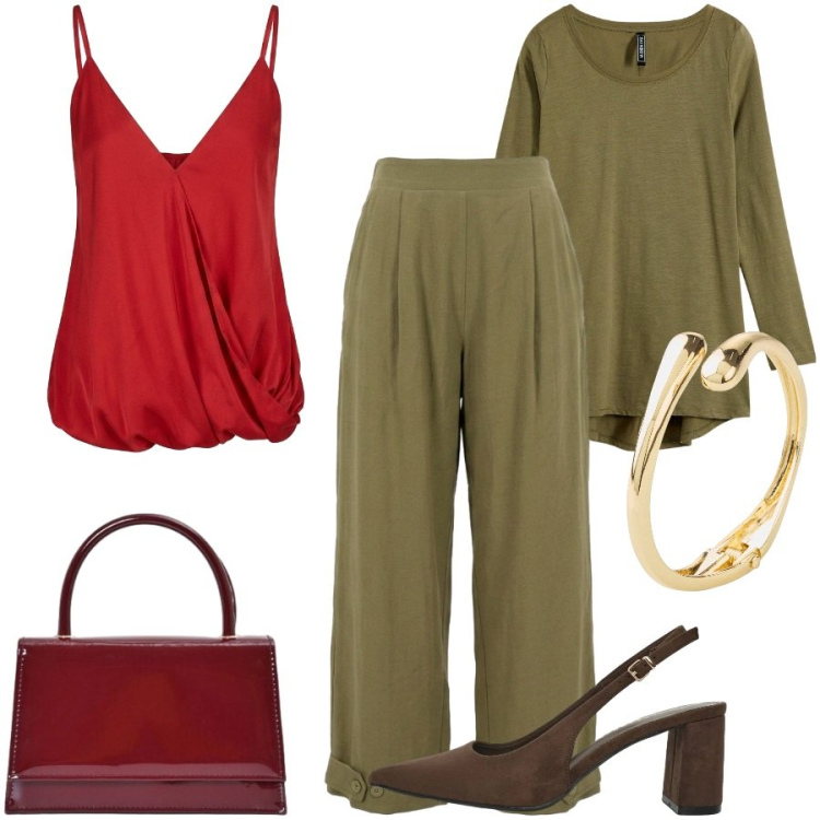 Outfit donna - Total look #2454461. Stile Casual chic per Tutti i giorni. Abbinamento con maglieria, braccialetti, décolleté, pantaloni, top, borse a mano.