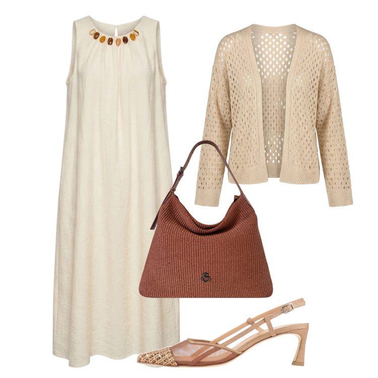 Outfit donna - Cena vista mare curve morbide. Stile Glamour per Serata fuori. Abbinamento con décolleté, borse a spalla, cardigans, vestiti midi/longuette.