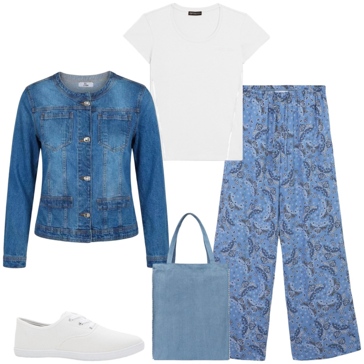 Outfit donna - Total look #2454473. Stile Casual per Tutti i giorni. Abbinamento con sneakers, pantaloni, borse tote, blazer, t-shirt.