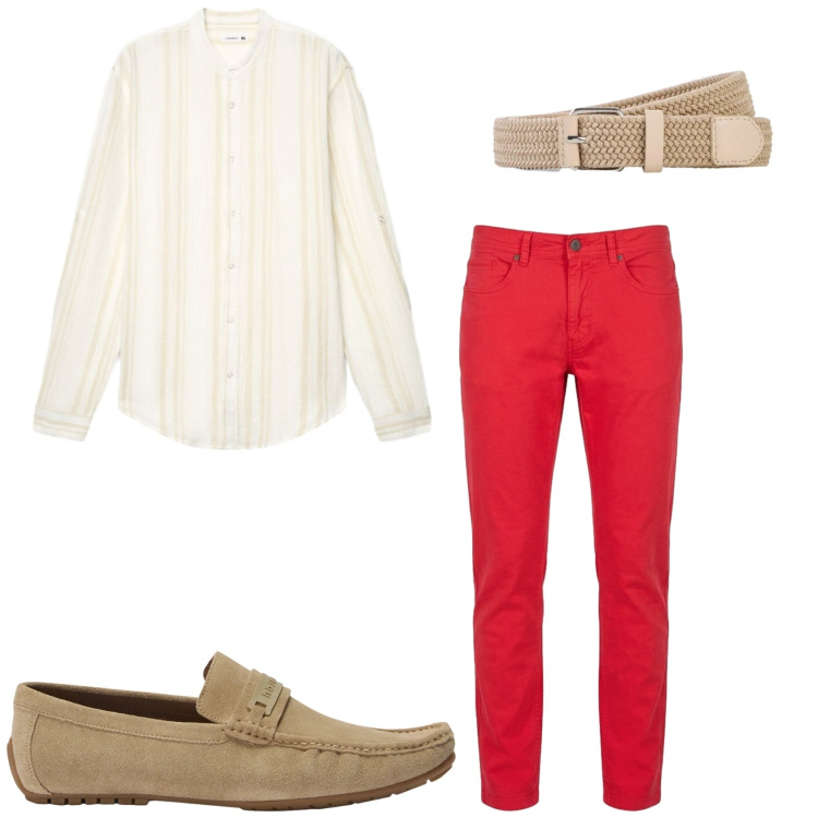 Outfit uomo - Serata in compagnia. Stile Casual per Serata speciale. Abbinamento con cinture, scarpe stringate, pantaloni, camicie.