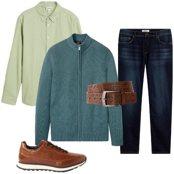 Outfit uomo - Regola del tre-Molto versatile. Stile Casual per Tutti i giorni. Abbinamento con jeans slim fit, cinture, cardigans, camicie, sneakers.