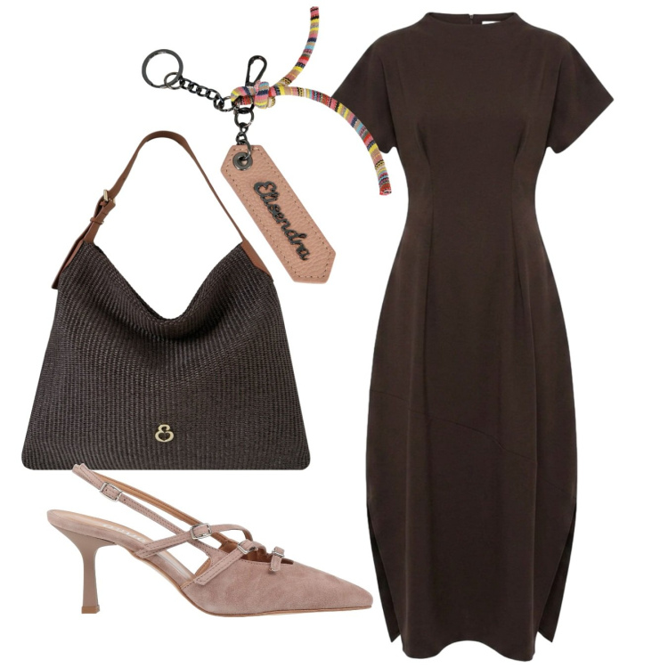 Outfit donna - Mokaccino. Stile Chic per Cerimonia. Abbinamento con décolleté, borse a spalla, portachiavi, vestiti lunghi.