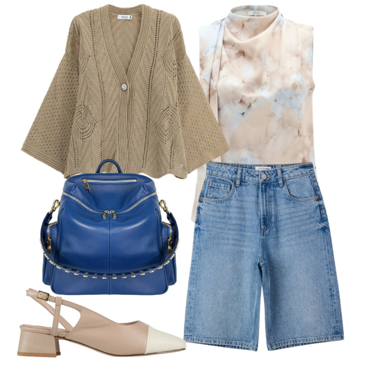Outfit donna - I bermuda chic. Stile Chic per Tutti i giorni. Abbinamento con décolleté, bermuda, canottiere, cardigans, zaini.
