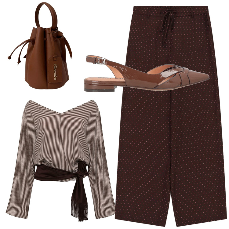 Outfit donna - Brownies. Abbinamento con ballerine, top, pantaloni a palazzo, borse a secchiello.