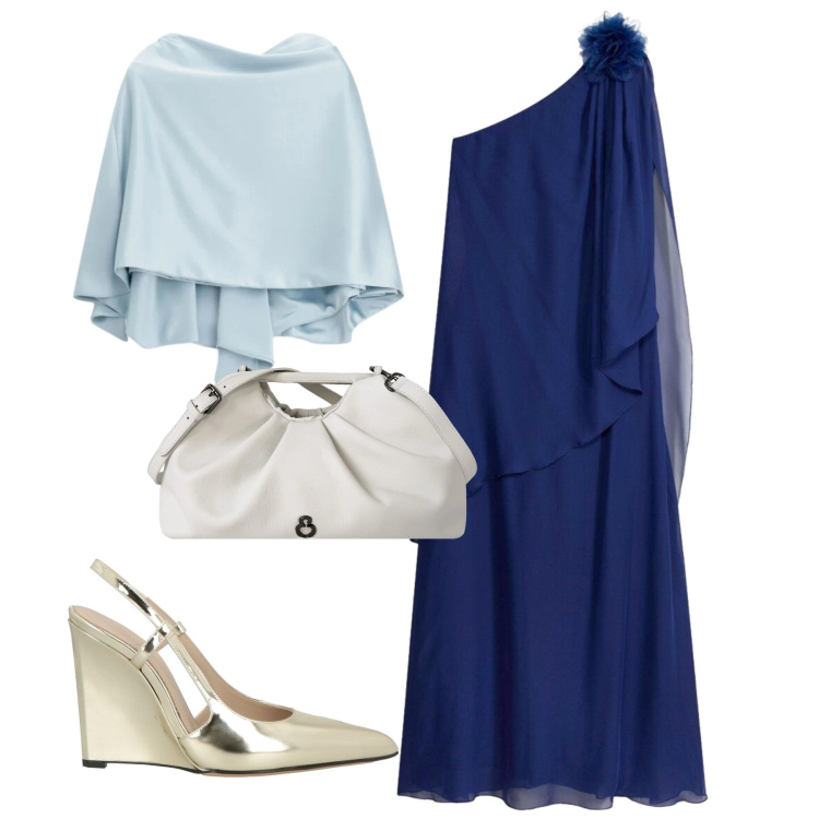 Outfit donna - Blu di Prussia. Stile Chic per Cerimonia. Abbinamento con décolleté, vestiti, scialli, clutch.