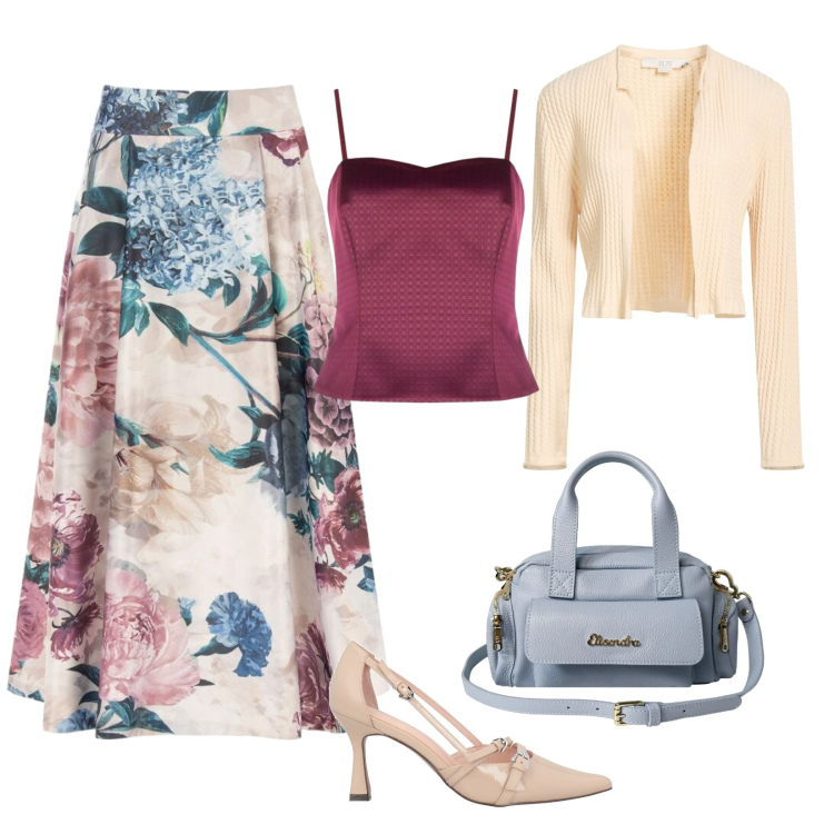 Outfit donna - Total look #2454546. Stile Chic per Tutti i giorni. Abbinamento con décolleté, cardigans, gonne longuette, top, borse a mano.