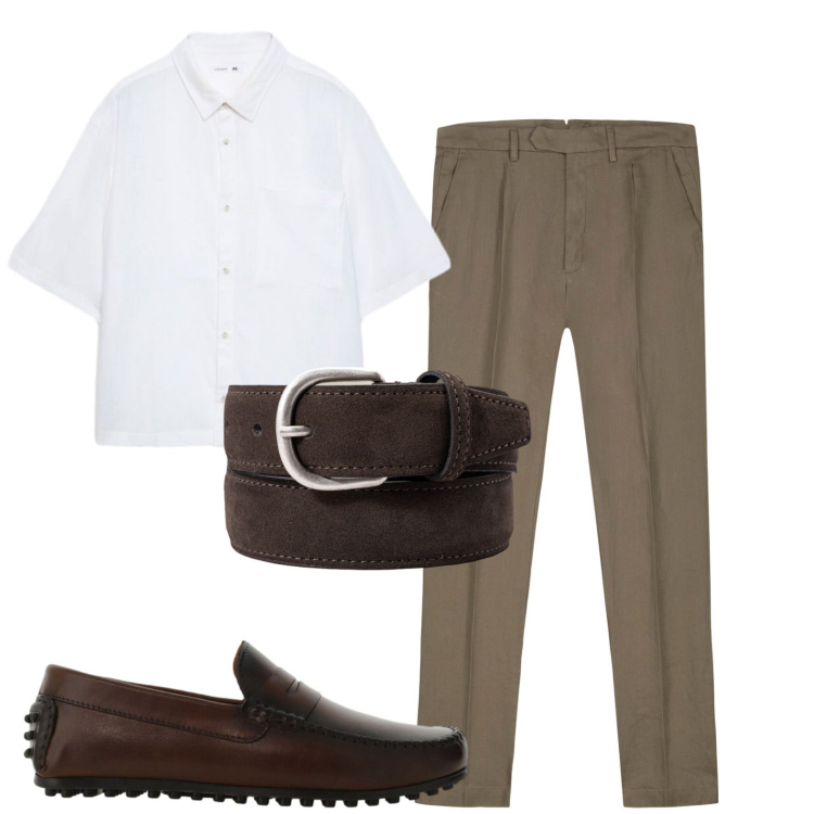 Outfit uomo - Total look #2454635. Stile Trendy per Tutti i giorni. Abbinamento con scarpe stringate, camicie a manica corta, pantaloni, cinture.