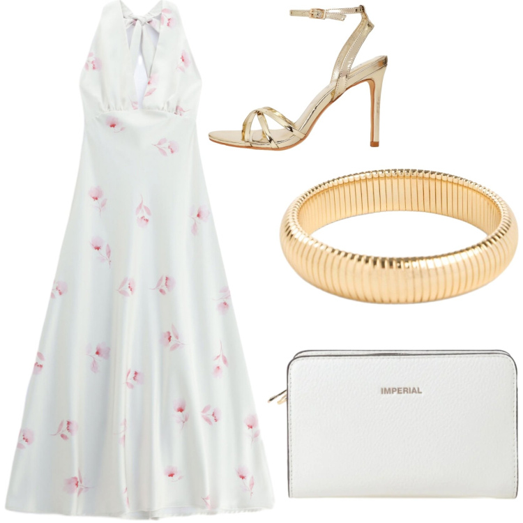 Outfit donna - L\' abito passepartout. Stile Chic per Serata fuori. Abbinamento con braccialetti, vestiti lunghi, borse a tracolla, sandali col tacco.