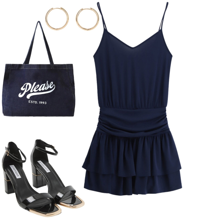 Outfit donna - Total look #2454683. Stile Casual chic per Tutti i giorni. Abbinamento con orecchini, sabot, vestiti corti, shopping bag.