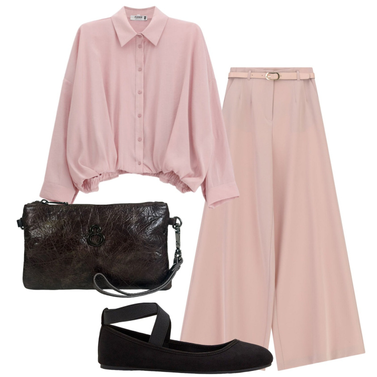 Outfit donna - Total look #2454689. Stile Bon Ton per Cerimonia. Abbinamento con ballerine, pantaloni a palazzo, camicie, pochette.